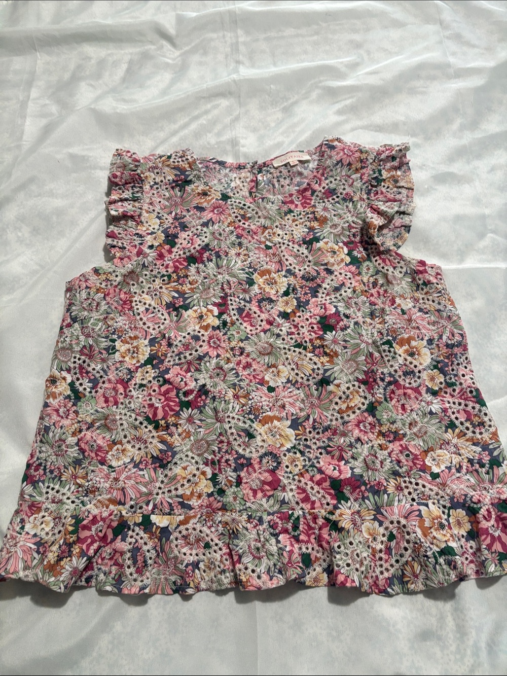Solitaire Pink Floral Ruffle Blouse